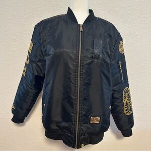 Black Bomber Jacket with Gold Accents